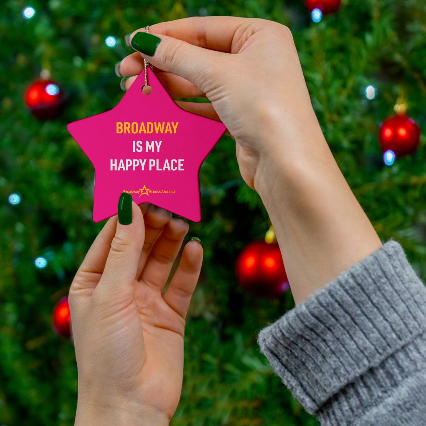 Broadway is my Happy Place - Ceramic Ornament (Pink)